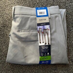 NWT Men's Kenneth Cole Reaction Techni-Cole Slim Fit Dress Pant, Gray, 36 x 32